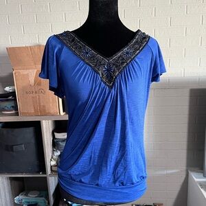 Wrapper Royal Blue Embellished V-Neck Blouse